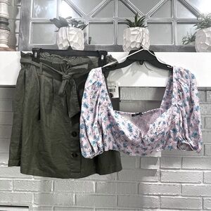 Zara NWT On or Off Shoulder Bustier Sz M. Pretty Pink, Blue and Green Pattern